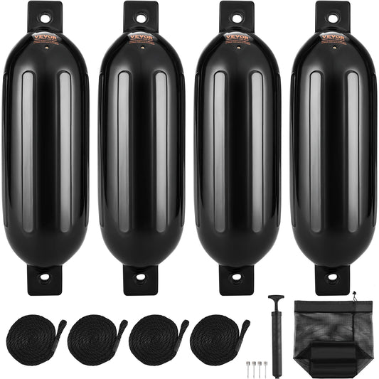 SucceBuy Inflatable Ribbed Fender with Center Holes Marine Boat Dock Fender Bumper with Air Pump 4 Needles 4 Ropes & Storage Bag